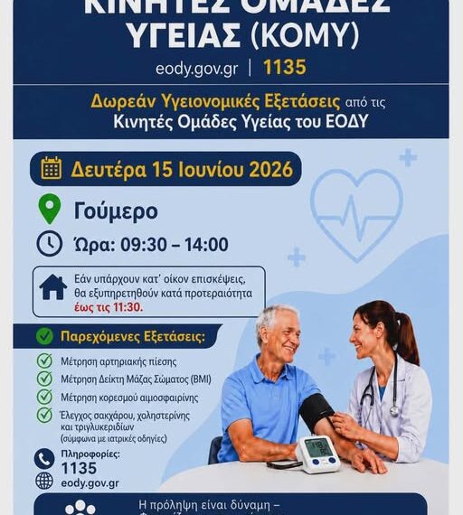 Δωρεάν εξετάσεις υγείας από τις ΚΟΜΥ του ΕΟΔΥ
