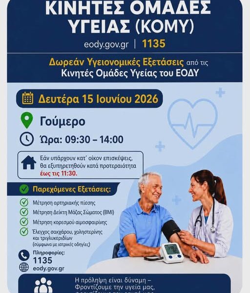 Δωρεάν εξετάσεις υγείας από τις ΚΟΜΥ του ΕΟΔΥ